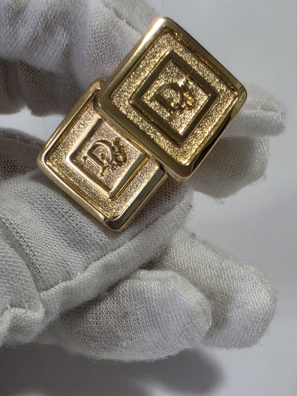 Christian Dior Gold Square Logo Cufflinks